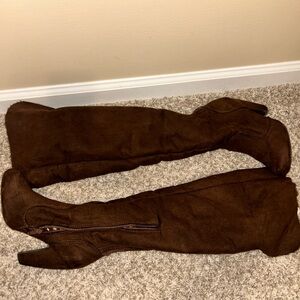 Brown Suede Knee-High Boots